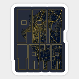 Pattaya, Thailand City Map Typography - Gold Art Deco Sticker